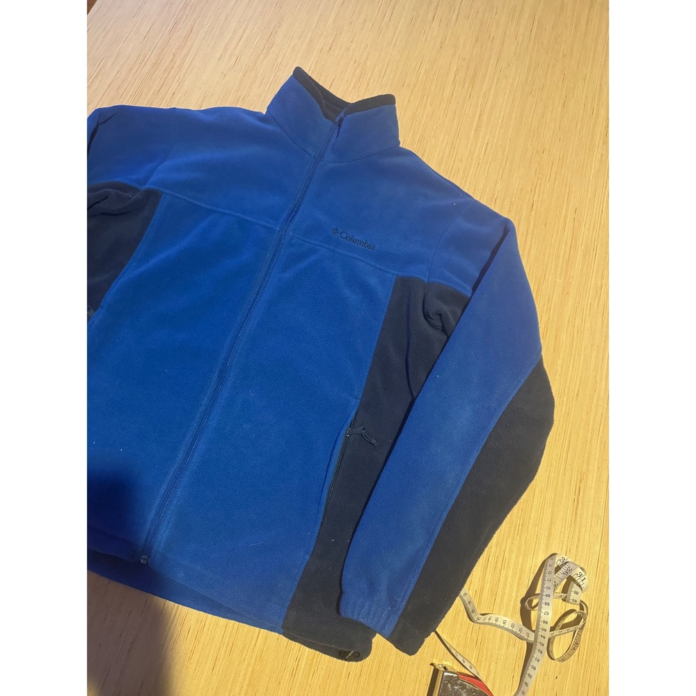 Columbia Mens Full Zip Fleece Jacket Blue Navy Colorblock Mock Neck Large 44